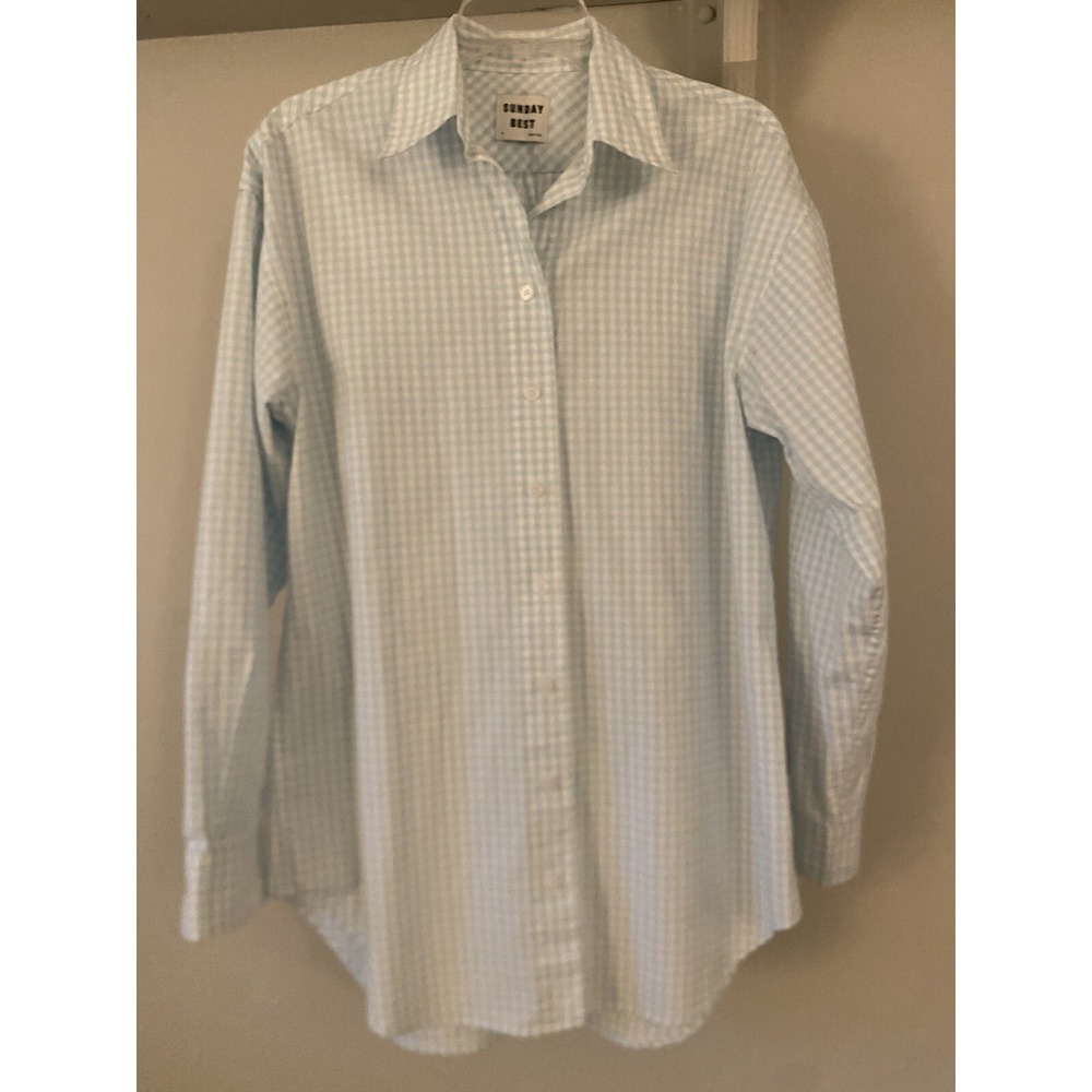 Sunday Best Aqua Blue Gingham Button Up Blouse S Oversized Cotton Aritzia